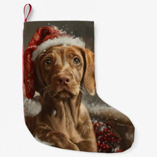 Vizsla Julfirande Hund Liten Julstrumpa