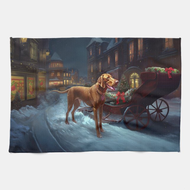 Vizsla Julfirande Säsong Kökshandduk (Horisontell)