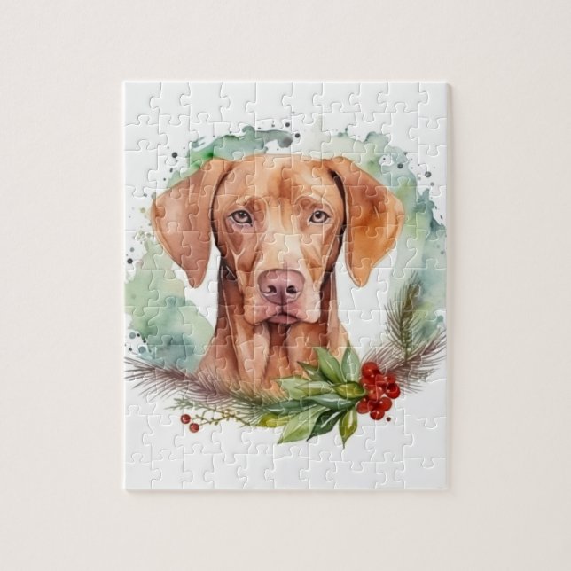 Vizsla Julkrans Festiva Hundvalp Pussel (Vertikal)