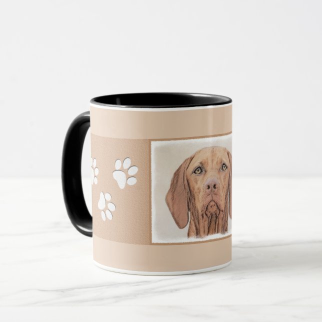 Vizsla målning - gullig original- hundkonst mugg (Framsida vänster)