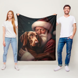 Vizsla med Jultomten julafton Fleecefilt