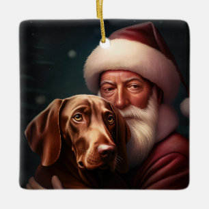 Vizsla med Jultomten julafton Julgransprydnad Keramik