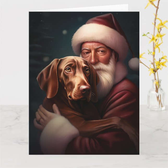 Vizsla med Jultomten julafton Kort (Gul blomma)