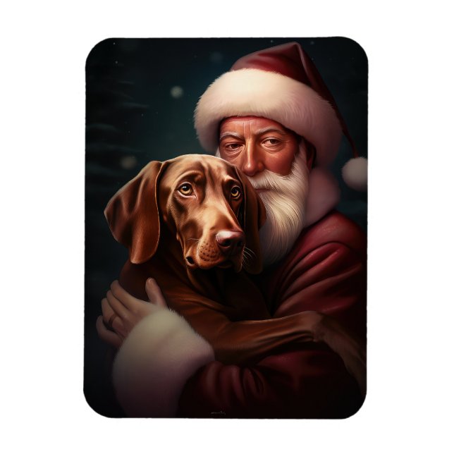 Vizsla med Jultomten julafton Magnet (Vertikal)