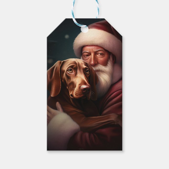 Vizsla med Jultomten julafton Presentetikett (Framsidan)