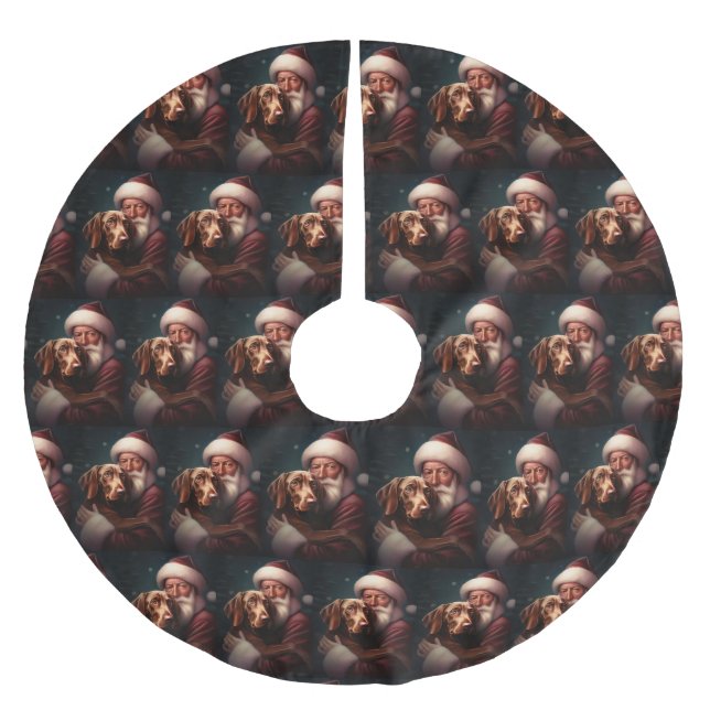 Vizsla med Tomte Julfirande Jul Julgransmatta Borstad Polyester (Framsidan)