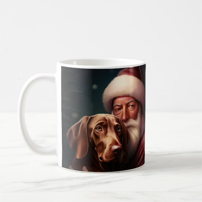 Vizsla med Tomte Julfirande Jul Kaffemugg (Vänster)