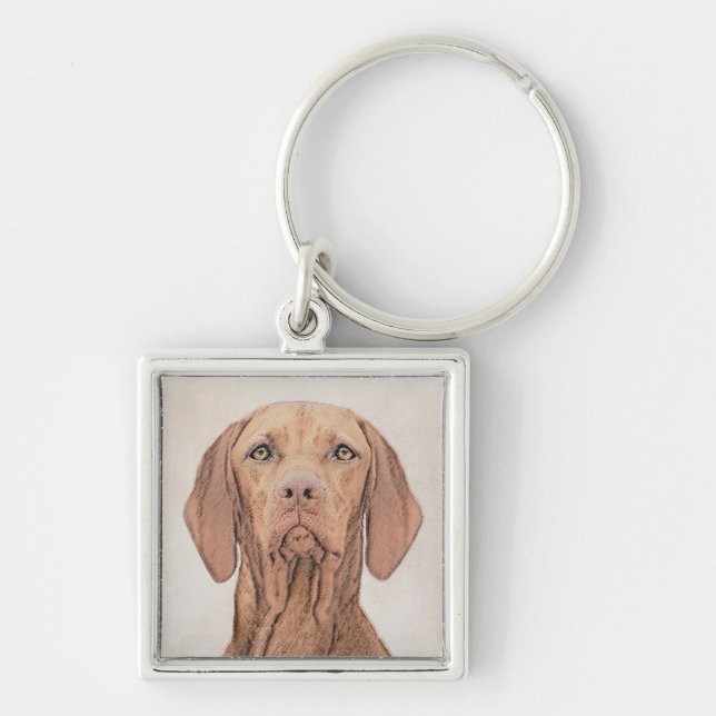 Vizsla Painting - Cute Original Hund Art Fyrkantig Silverfärgad Nyckelring (Framsidan)