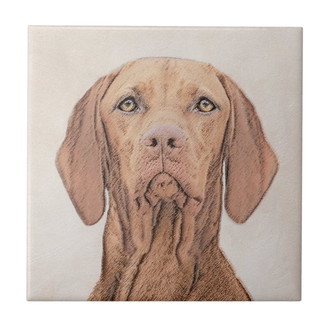 Vizsla Painting - Cute Original Hund Art Kakelplatta (Framsidan)