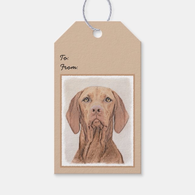Vizsla Painting - Cute Original Hund Art Presentetikett (Framsidan)