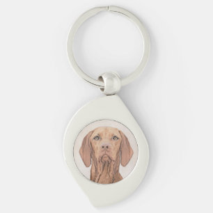 Vizsla Painting - Cute Original Hund Art Swirl Silverfärgad Nyckelring