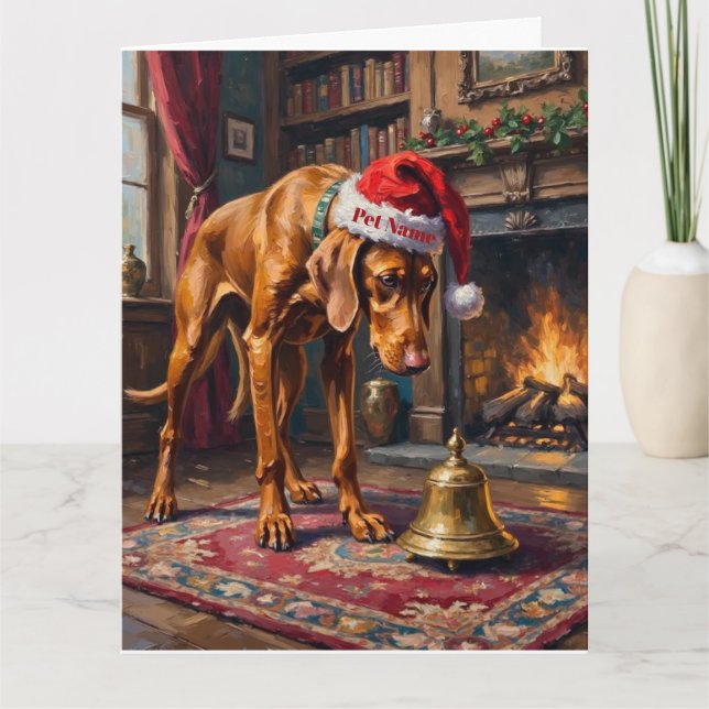 Vizsla pekar julklocka mössa kort (Framsida)