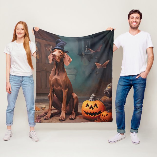 Vizsla Pumpa Halloween Skräckinjagande Fleecefilt (På plats)