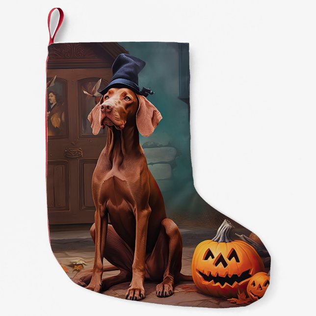 Vizsla Pumpa Halloween Skräckinjagande Liten Julstrumpa (Framsidan)