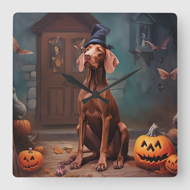 Vizsla Pumpas Halloween Skräckinjagande Fyrkantig Klocka (Framsida)