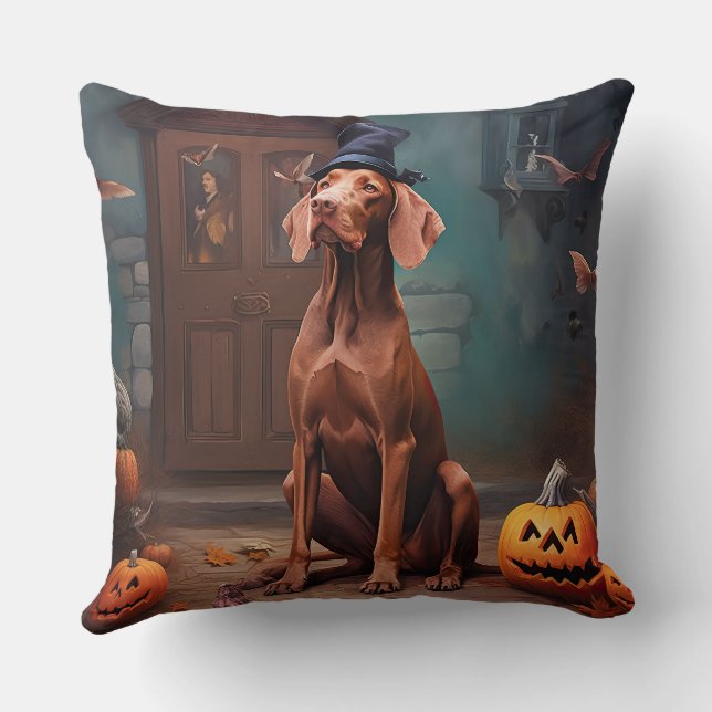 Vizsla Pumpas Halloween Skräckinjagande Kudde (Baksida)