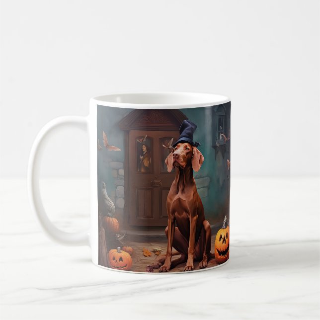 Vizsla Pumpkins Halloween Scary Kaffemugg (Vänster)