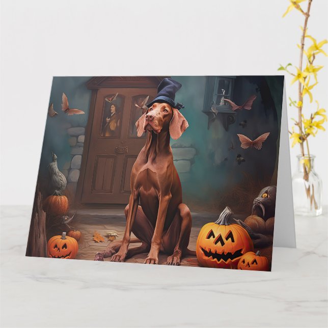 Vizsla Pumpkins Halloween Scary Kort (Gul blomma)