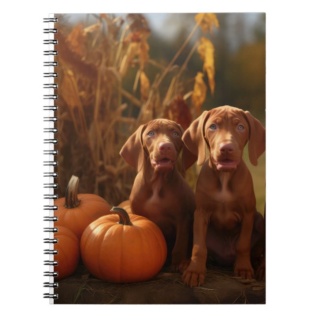 Vizsla Puppy Autumn Delight Pumpkin Anteckningsbok (Framsidan)