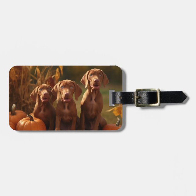 Vizsla Puppy Autumn Delight Pumpkin Bagagebricka (Horisontell Framsida)