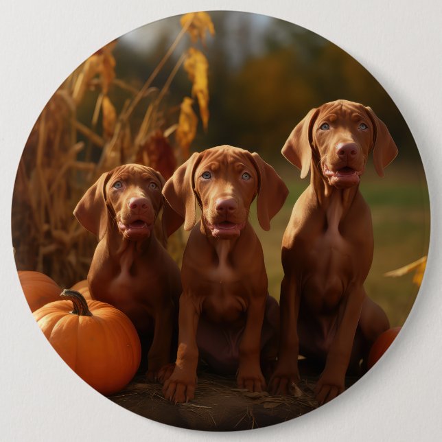 Vizsla Puppy Autumn Delight Pumpkin Knapp (Framsida)