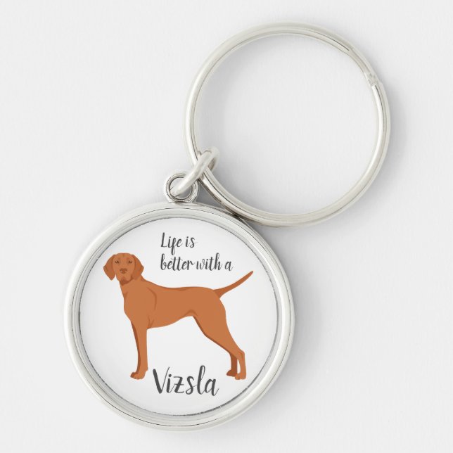 Vizsla Rund Silverfärgad Nyckelring (Framsidan)