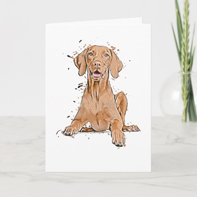 Vizsla sittande tecknad serie kort (Framsida)