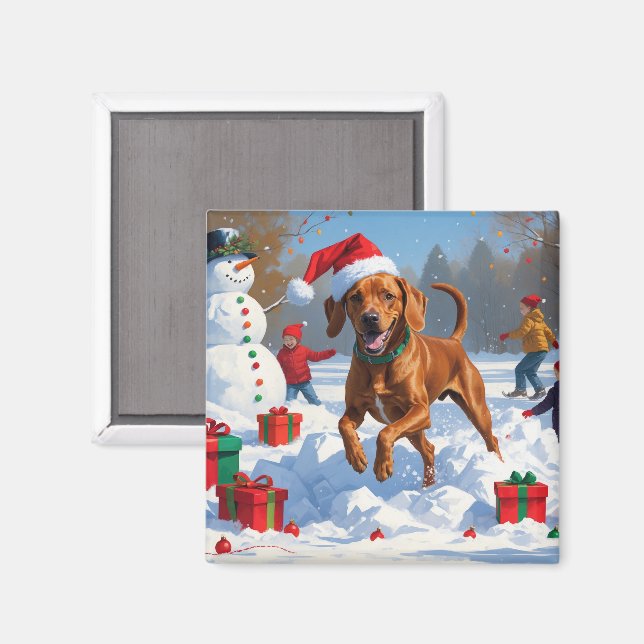 Vizsla springer i snö med julhatt magnet (Front/Back)