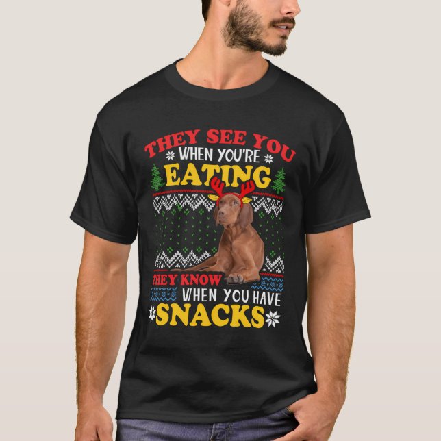 Vizsla Ugly Jul.. De ser att du äter Julafton T Shirt (Framsida)