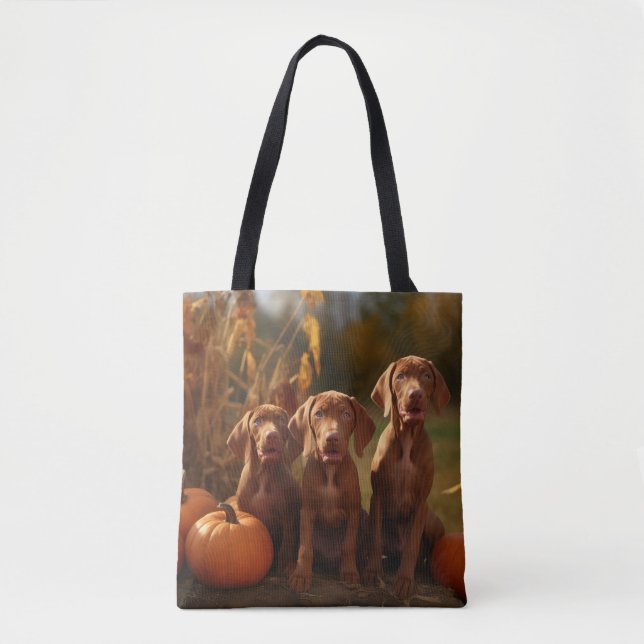 Vizsla Valp Höstglädje Pumpa Tygkasse (Framsida)