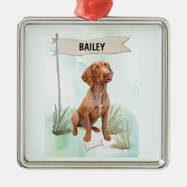 Vizsla Watercolor Personalized Dog Julgransprydnad Metall
