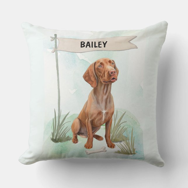 Vizsla Watercolor Personalized Dog Kudde (Framsida)