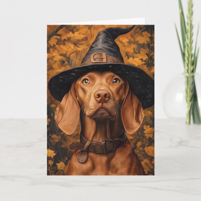 Vizsla Witch Halloween Helgkort (Framsida)