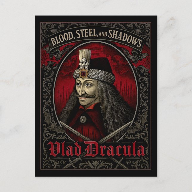 Vlad Dracula Gotisk vykort – Blod Ståls Skuggor (Framsida)