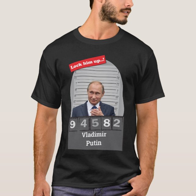 Vladimir Putin Satirical Mugshot Roligt lås upp ho T Shirt (Framsida)