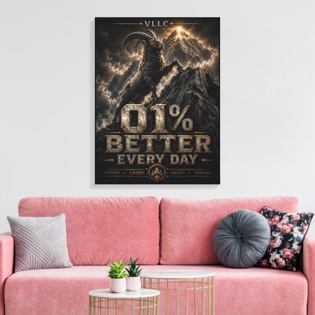 VLLC 1% Better Every Day Mountain Goat Motivation  Canvastryck (Insitu (Vardagsrum))