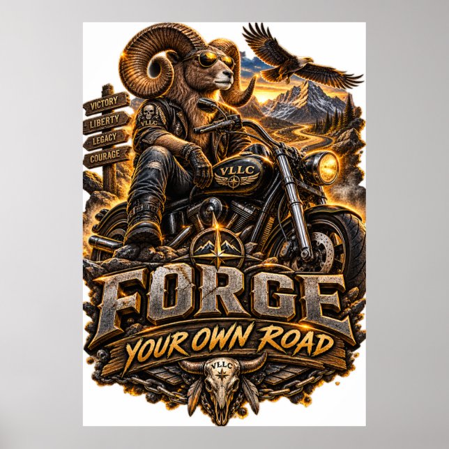 VLLC Forge Your Own Road Motorcycle Biker Skeleton Poster (Framsidan)