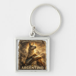 VLLC Orgullosamente Argentino Llama Mate Patriotic Fyrkantig Silverfärgad Nyckelring