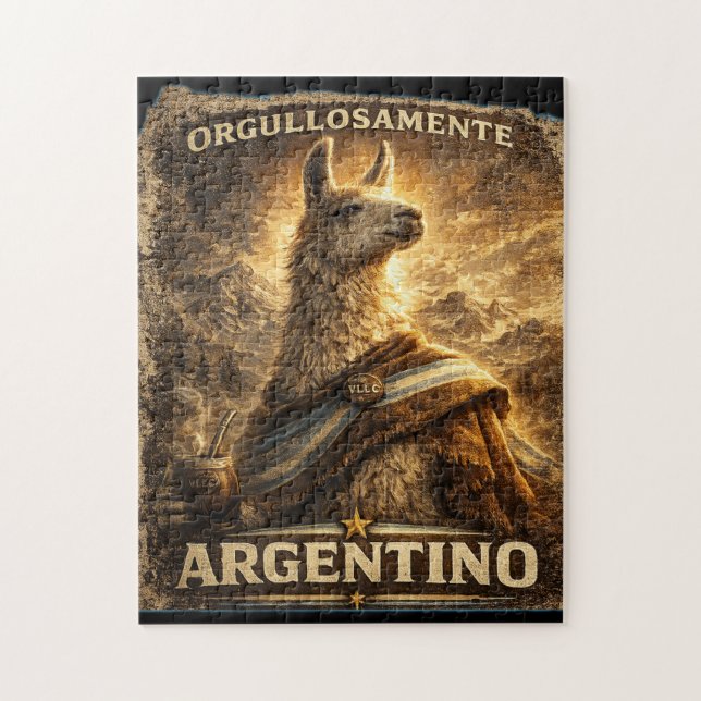 VLLC Orgullosamente Argentino Llama Mate Patriotic Pussel (Vertikal)