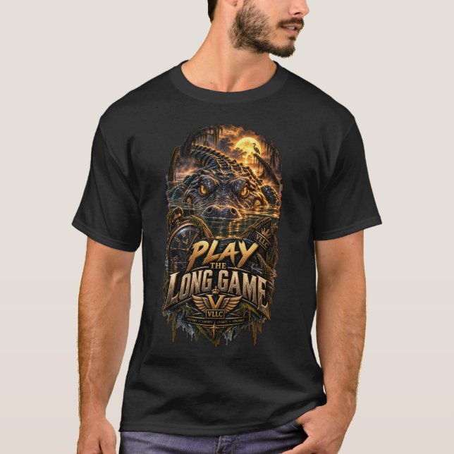 VLLC Play The Long Game Motivation Crocodile Graph T Shirt (Framsida)