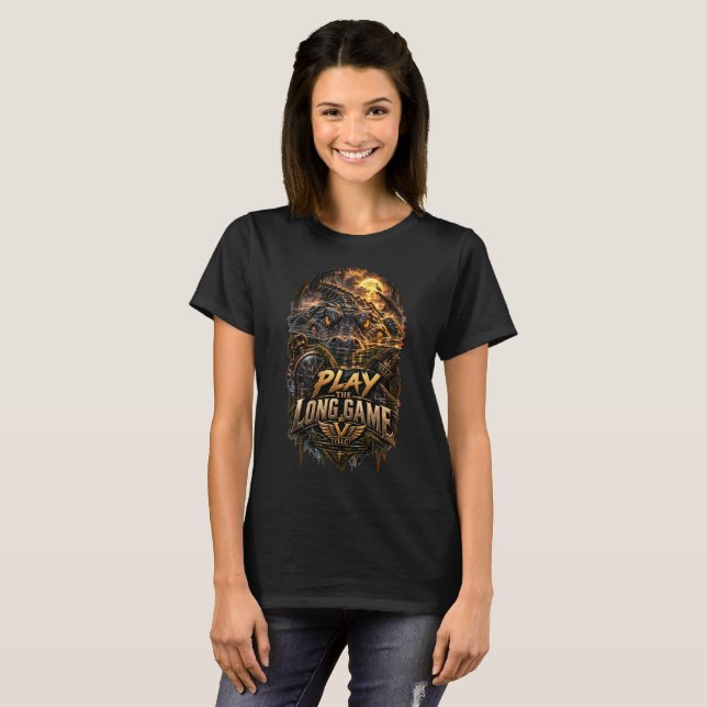 VLLC Play The Long Game Motivation Crocodile Graph T Shirt (Hel framsida)