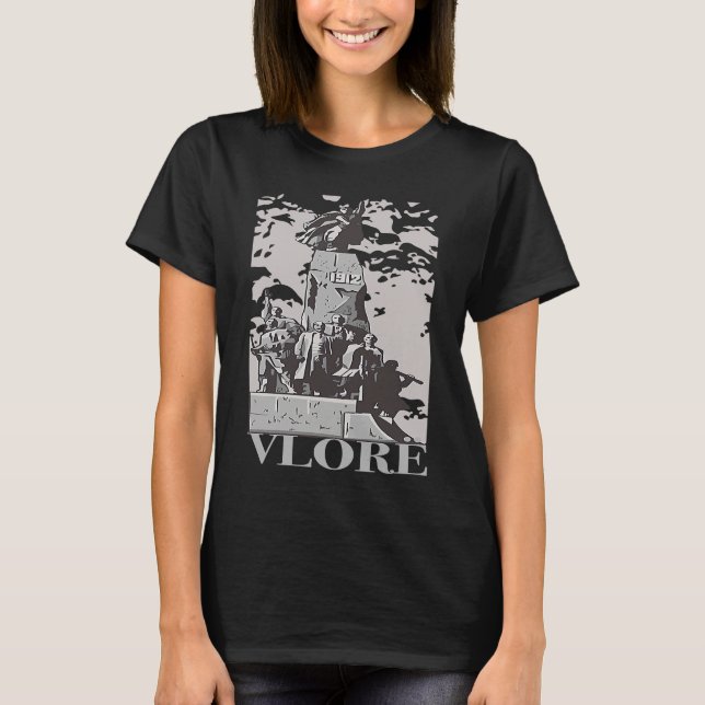 Vlorë Vlore Albania City Skyline Silhouette Outlin T Shirt (Framsida)