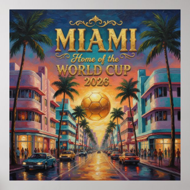 VM 2026 Sunset Boulevard Fotboll Miami Poster (Framsidan)