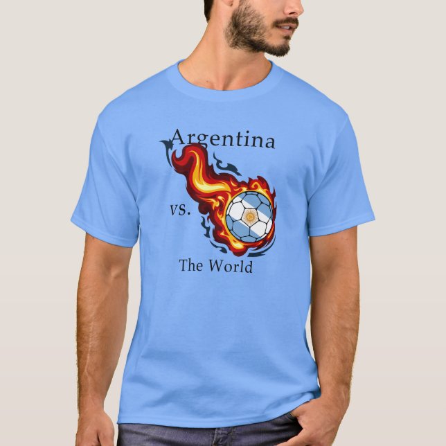 vm - Argentina mot World Flaming Boll T-shirt (Framsida)