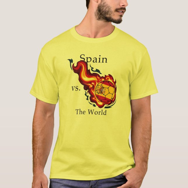 vm - Spanien mot World Flaming Football T Shirt (Framsida)