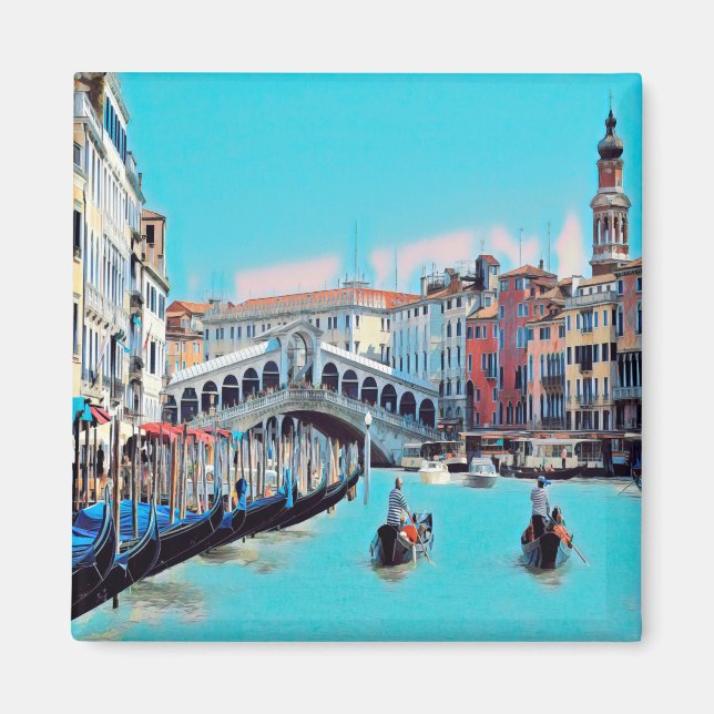 VNT006 VENICE, RIALTO, Gondolas, Italien, Fridge Magnet (Framsidan)