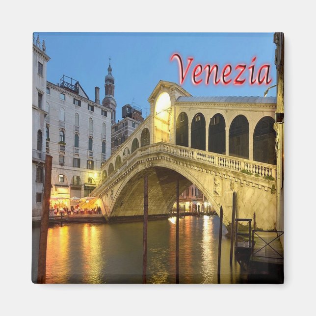VNT028 VENICE, Rialto Bridge, Italien, Fridge Magnet (Framsidan)