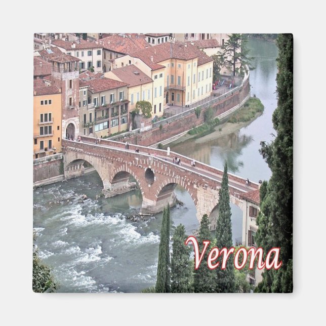 VNT085 VERONA, Roman Bridge, Verona, Italien, Frid Magnet (Framsidan)