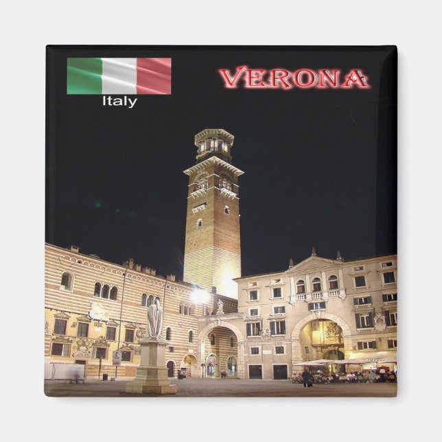 VNT087 VERONA, Piazza dei Signori, Italien, Fridge Magnet (Framsidan)