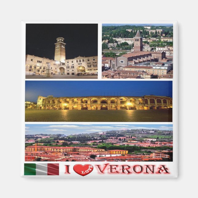 VNT090 VERONA I Kärlek, Mosaic, Italien. Fridge Magnet (Framsidan)